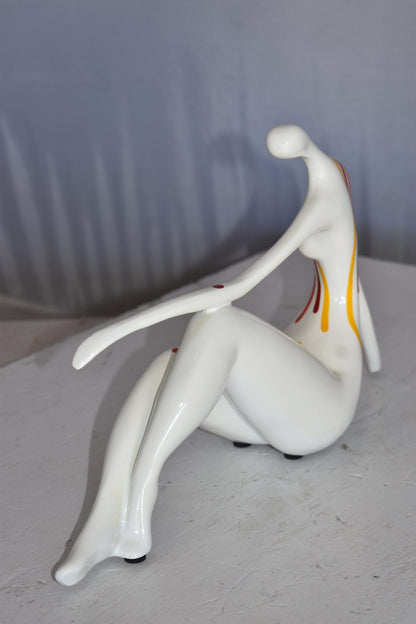 Modern Art Women on The Beach White with Paint Drops Resin Statue 14" x 4" x 8"H