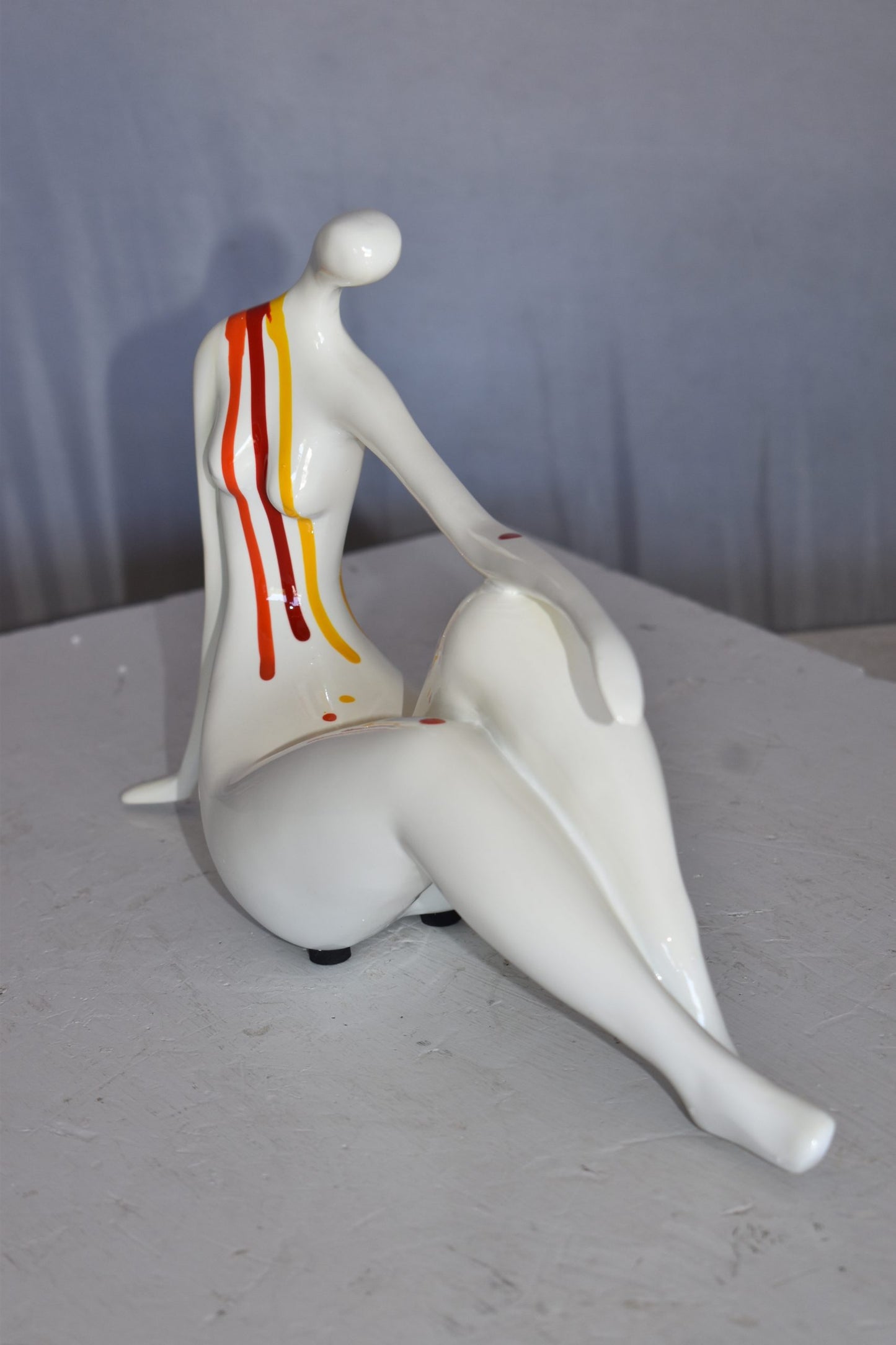 Modern Art Women on The Beach White with Paint Drops Resin Statue 14" x 4" x 8"H