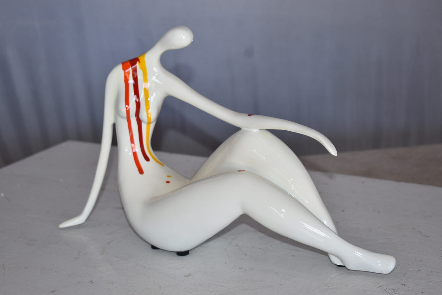 Modern Art Women on The Beach White with Paint Drops Resin Statue 14" x 4" x 8"H