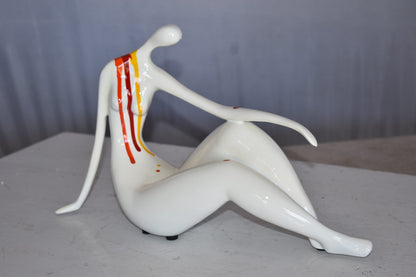 Modern Art Women on The Beach White with Paint Drops Resin Statue 14" x 4" x 8"H