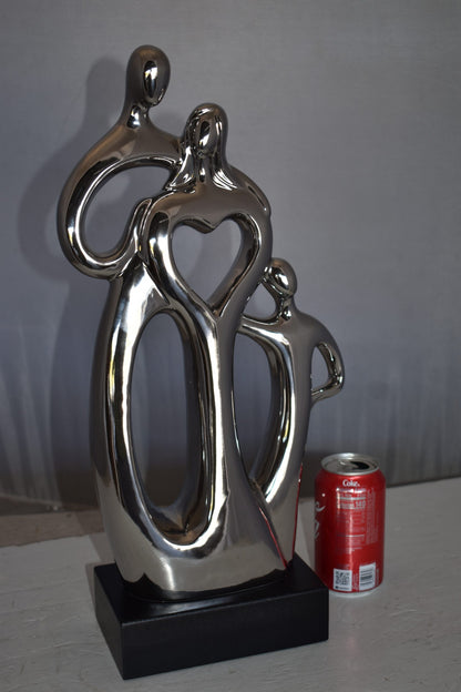 Modern Art Ceramic Family Sculpture Silver Color Size: 11" x 4" x 19"H