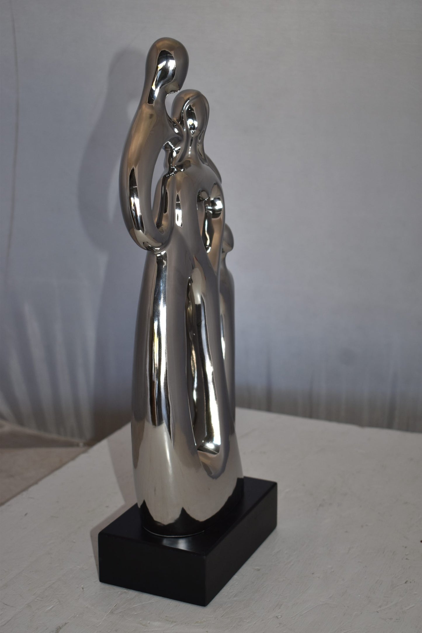 Modern Art Ceramic Family Sculpture Silver Color Size: 11" x 4" x 19"H