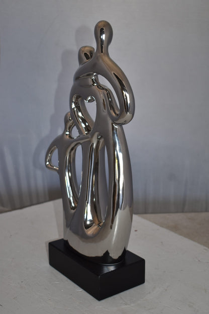 Modern Art Ceramic Family Sculpture Silver Color Size: 11" x 4" x 19"H