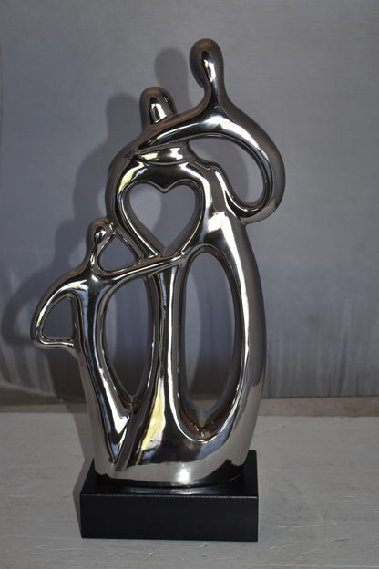 Modern Art Ceramic Family Sculpture Silver Color Size: 11" x 4" x 19"H