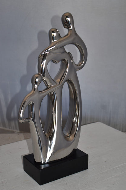 Modern Art Ceramic Family Sculpture Silver Color Size: 11" x 4" x 19"H