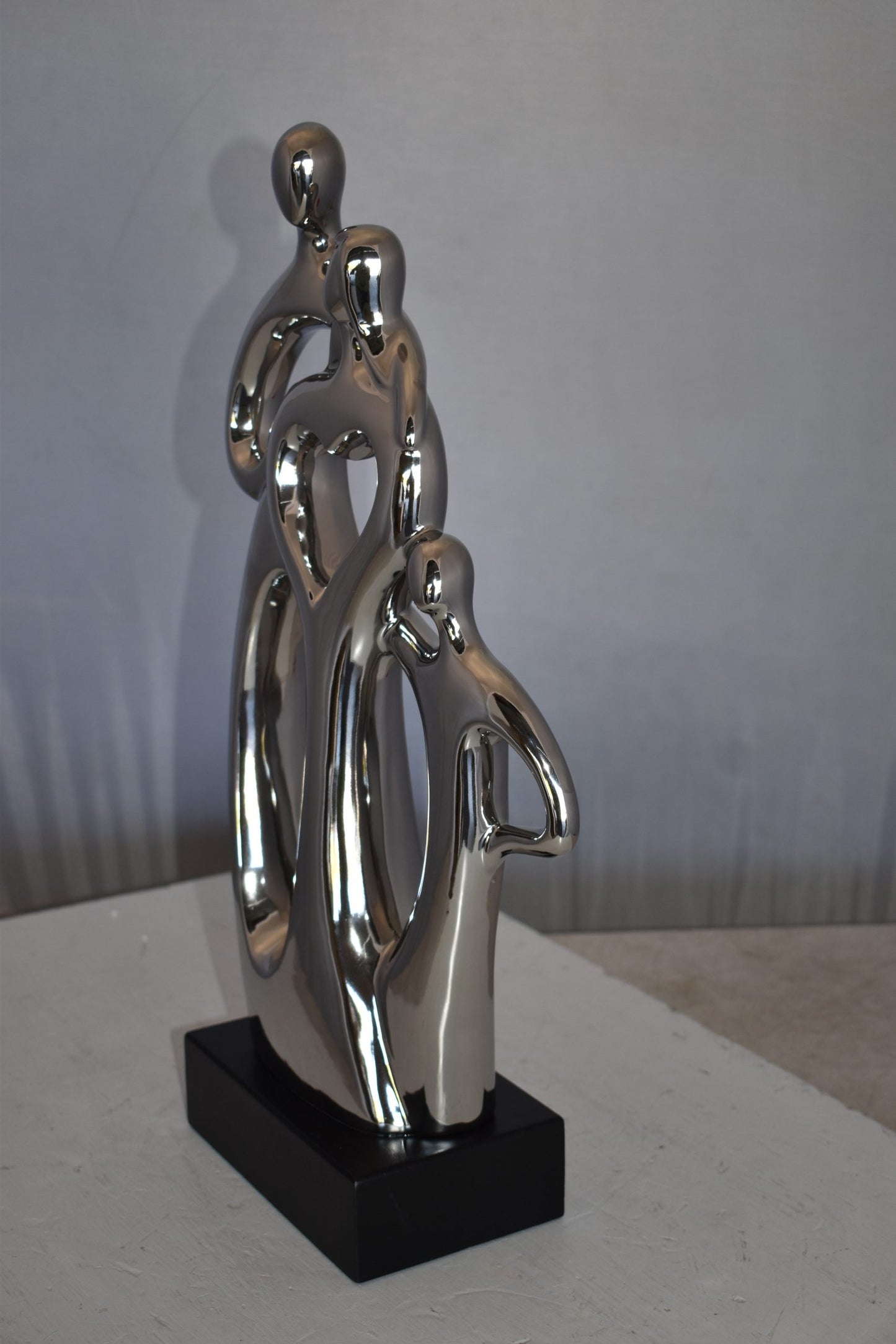Modern Art Ceramic Family Sculpture Silver Color Size: 11" x 4" x 19"H