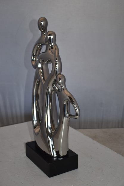 Modern Art Ceramic Family Sculpture Silver Color Size: 11" x 4" x 19"H