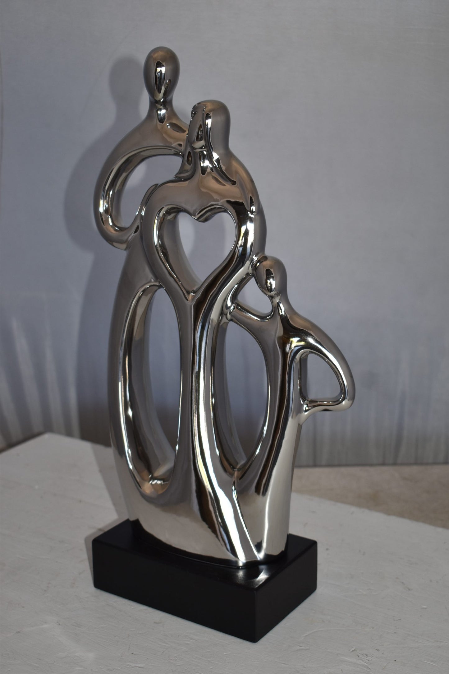 Modern Art Ceramic Family Sculpture Silver Color Size: 11" x 4" x 19"H