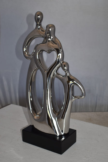 Modern Art Ceramic Family Sculpture Silver Color Size: 11" x 4" x 19"H