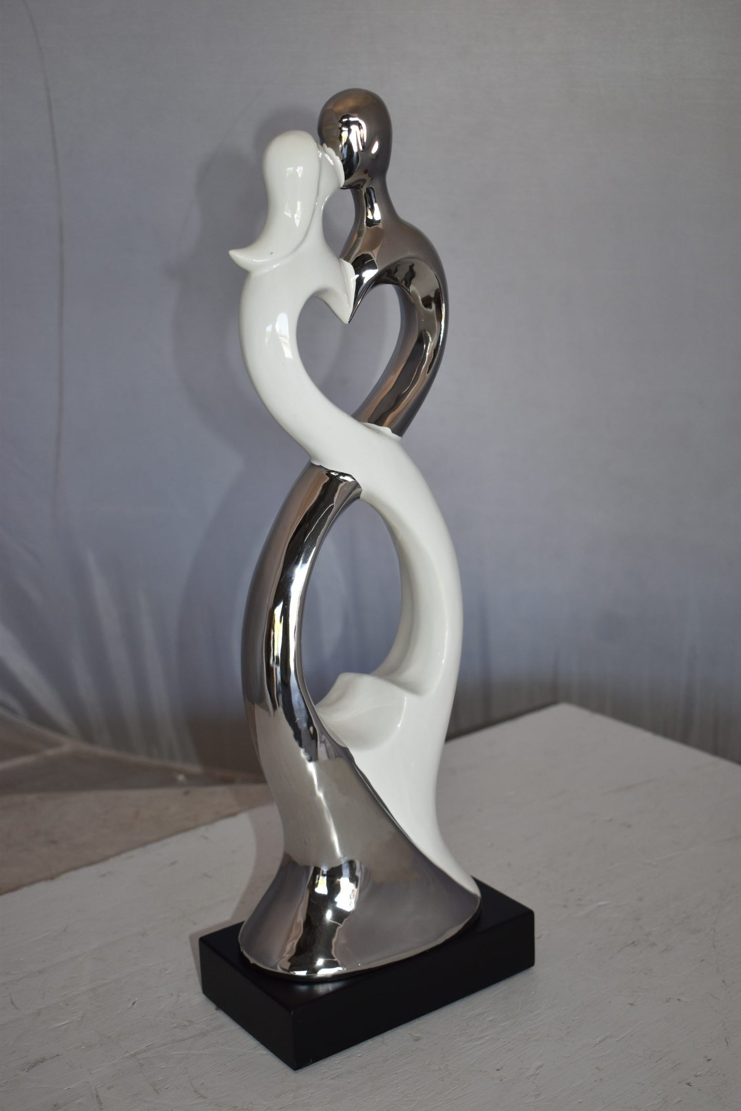 Modern Art Ceramic Lovers White and Silver Colors Size: 7" x 4" x 20"H