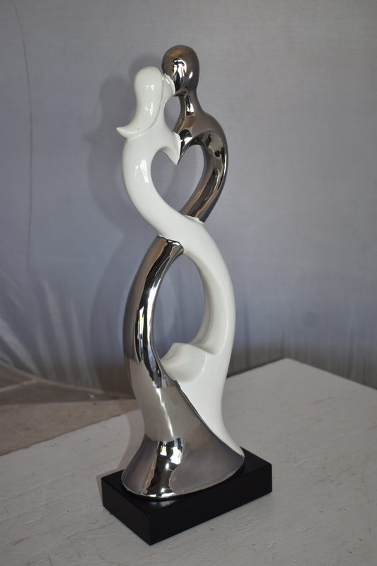 Modern Art Ceramic Lovers White and Silver Colors Size: 7" x 4" x 20"H