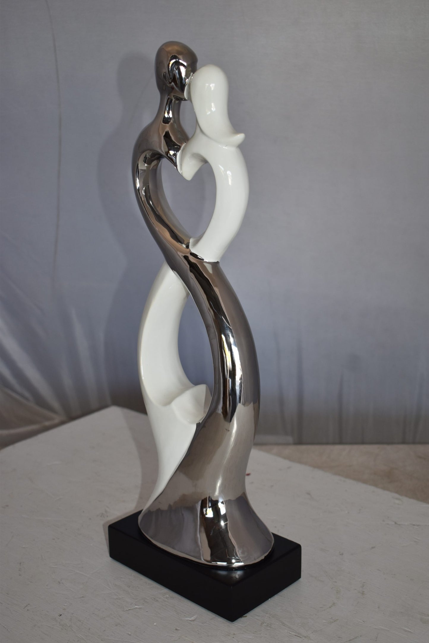 Modern Art Ceramic Lovers White and Silver Colors Size: 7" x 4" x 20"H