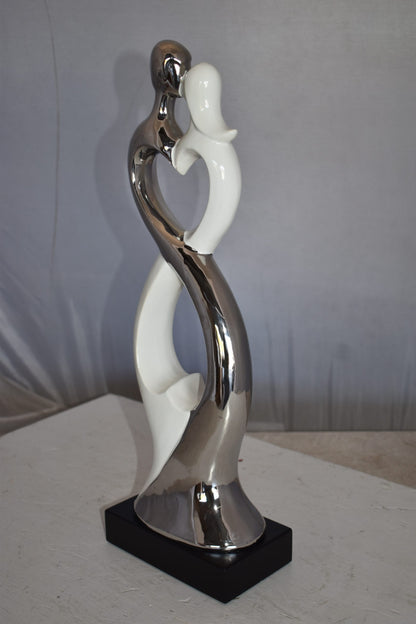 Modern Art Ceramic Lovers White and Silver Colors Size: 7" x 4" x 20"H