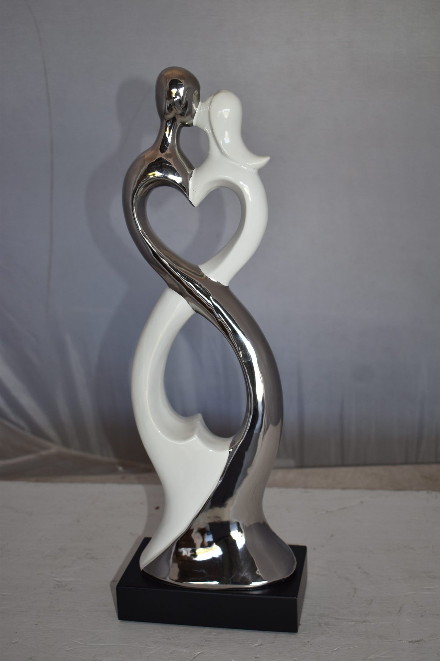 Modern Art Ceramic Lovers White and Silver Colors Size: 7" x 4" x 20"H