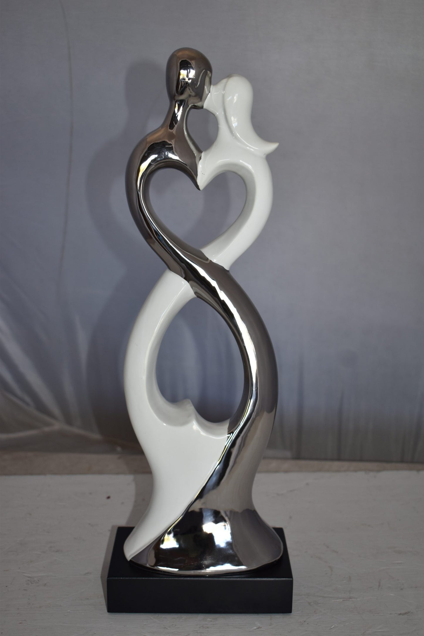 Modern Art Ceramic Lovers White and Silver Colors Size: 7" x 4" x 20"H