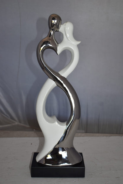 Modern Art Ceramic Lovers White and Silver Colors Size: 7" x 4" x 20"H
