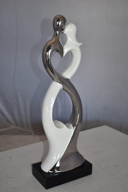 Modern Art Ceramic Lovers White and Silver Colors Size: 7" x 4" x 20"H