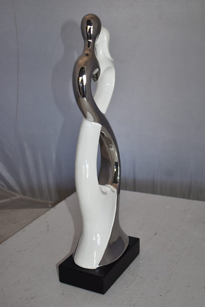 Modern Art Ceramic Lovers White and Silver Colors Size: 7" x 4" x 20"H