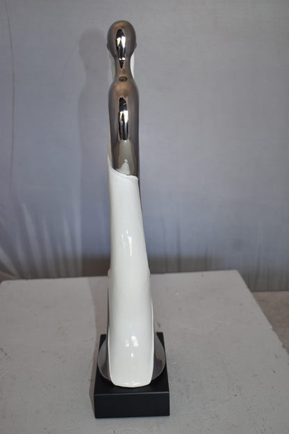 Modern Art Ceramic Lovers White and Silver Colors Size: 7" x 4" x 20"H