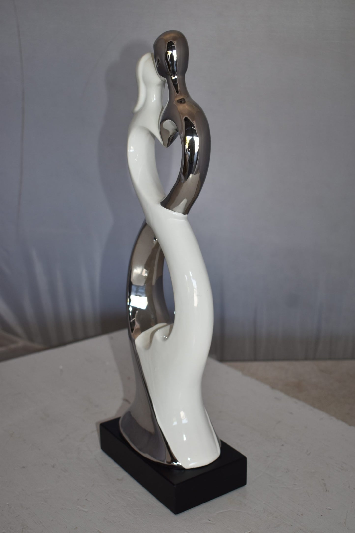 Modern Art Ceramic Lovers White and Silver Colors Size: 7" x 4" x 20"H