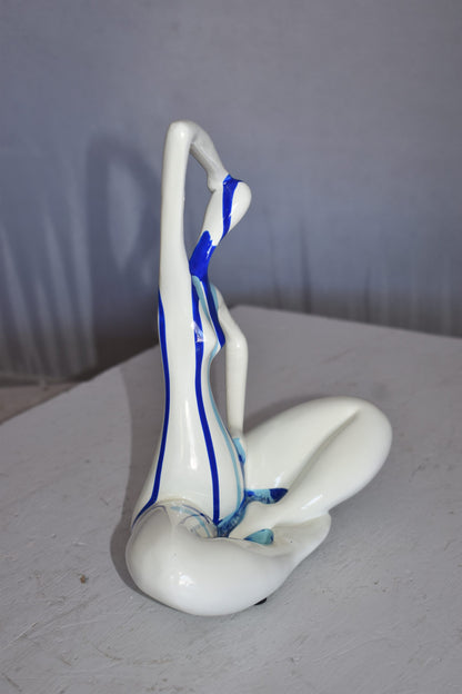 Modern Art Ballet Dancer White with Paint Drops Resin Statue 9" x 5" x 10"H