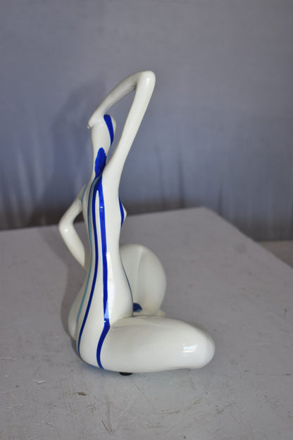 Modern Art Ballet Dancer White with Paint Drops Resin Statue 9" x 5" x 10"H