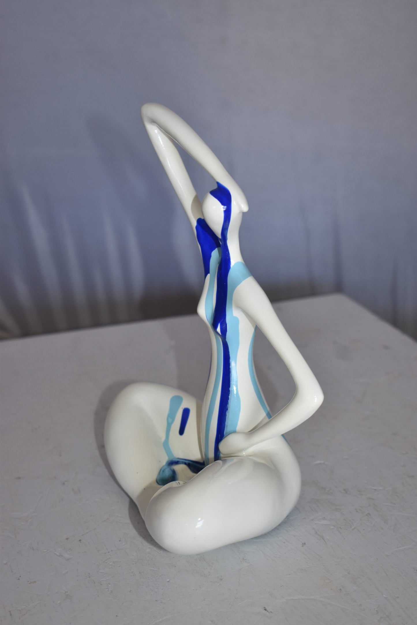 Modern Art Ballet Dancer White with Paint Drops Resin Statue 9" x 5" x 10"H