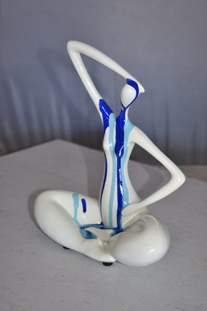 Modern Art Ballet Dancer White with Paint Drops Resin Statue 9" x 5" x 10"H
