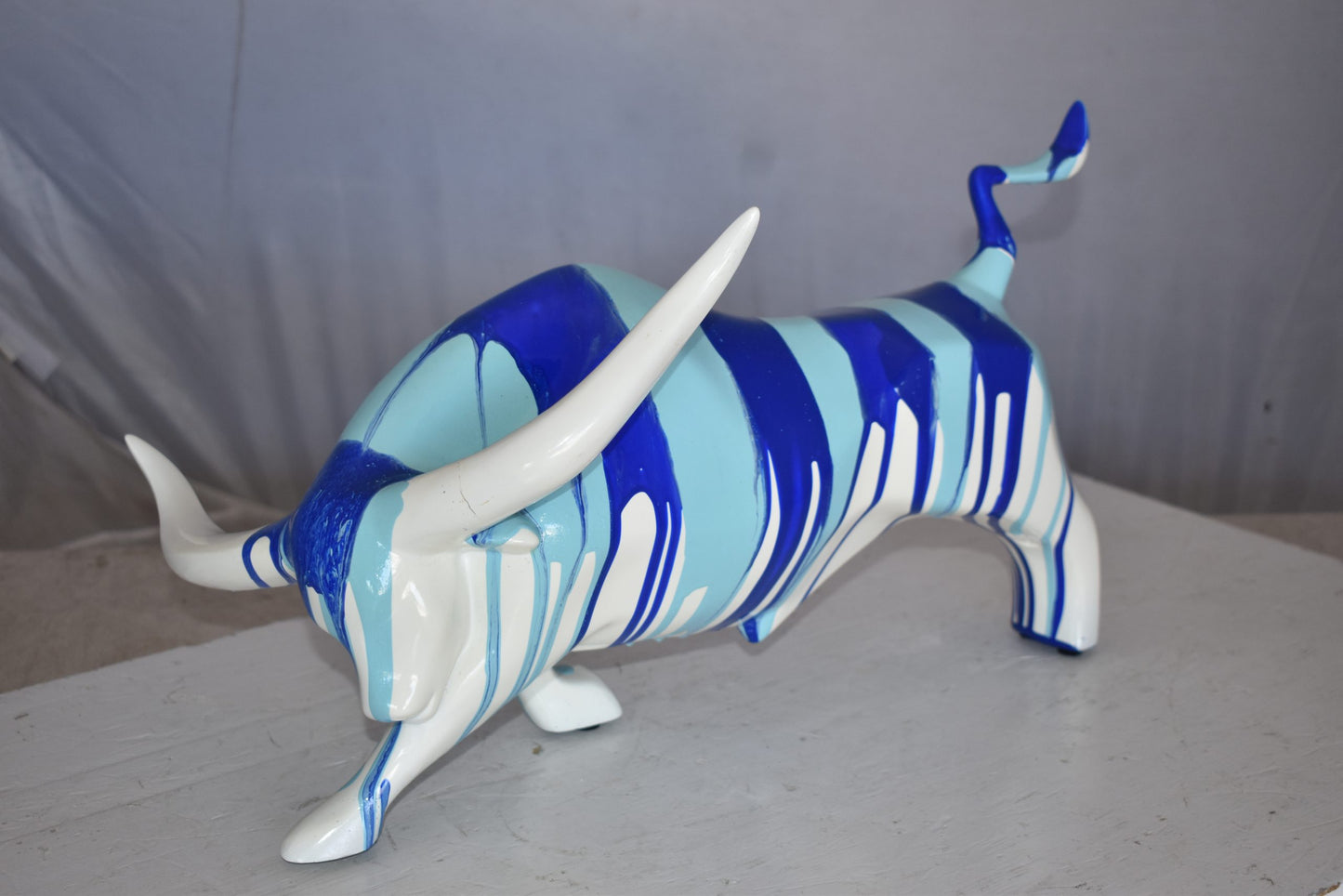 Modern Art White Bull with Paint Drops Resin Statue Size: 17" x 14" x 10"H
