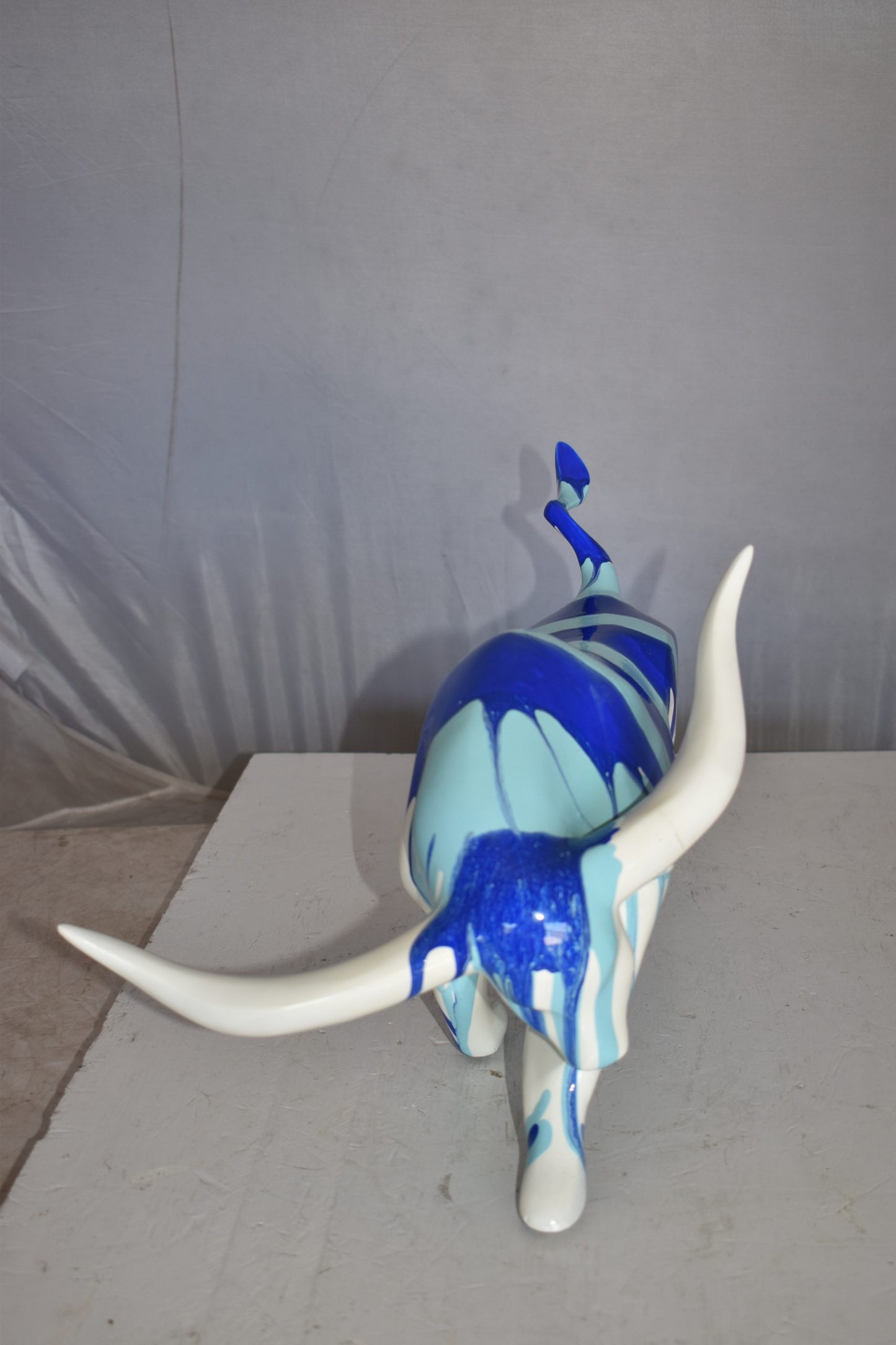 Modern Art White Bull with Paint Drops Resin Statue Size: 17" x 14" x 10"H