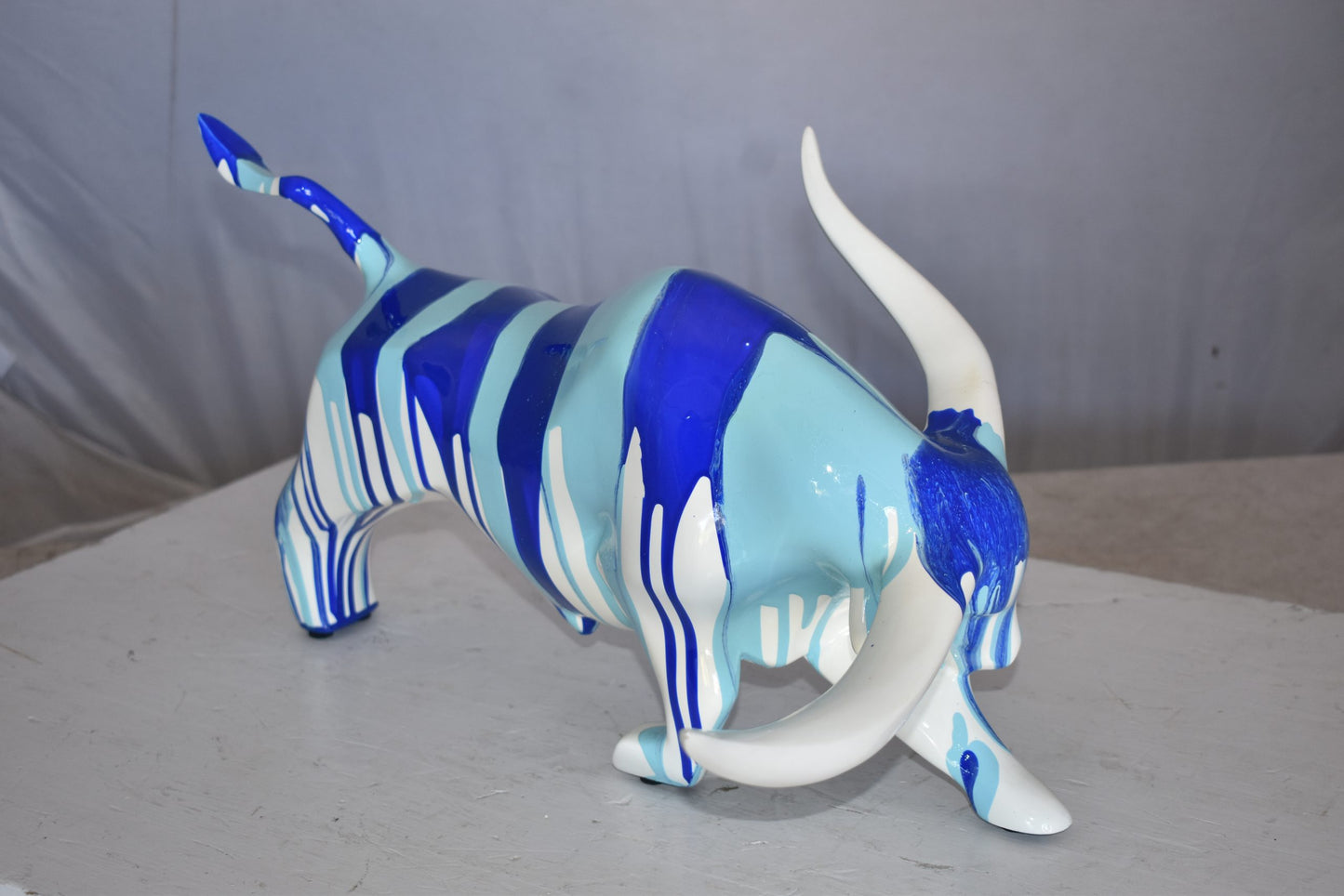 Modern Art White Bull with Paint Drops Resin Statue Size: 17" x 14" x 10"H