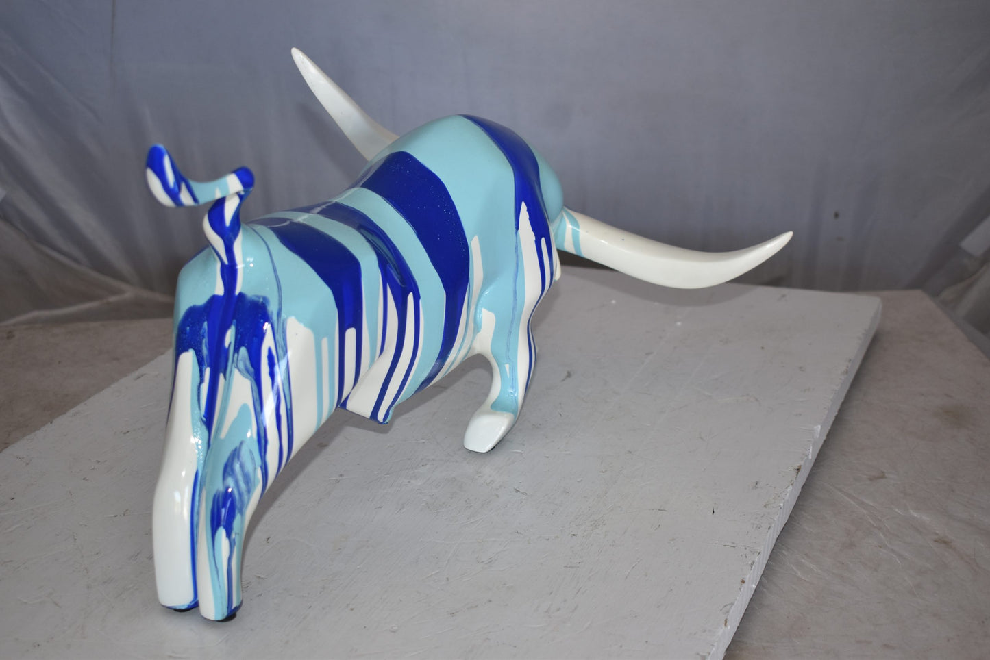 Modern Art White Bull with Paint Drops Resin Statue Size: 17" x 14" x 10"H