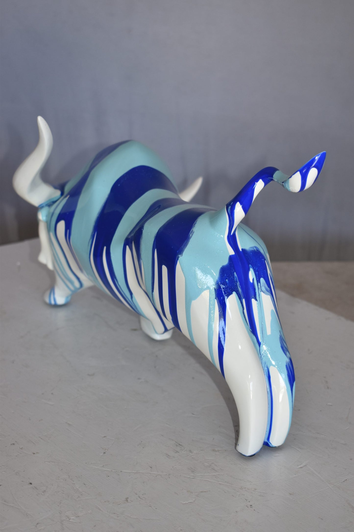 Modern Art White Bull with Paint Drops Resin Statue Size: 17" x 14" x 10"H