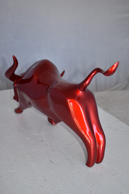 Modern Art of a Red Bull Made of Resin Statue Size: 17" x 14" x 10"H