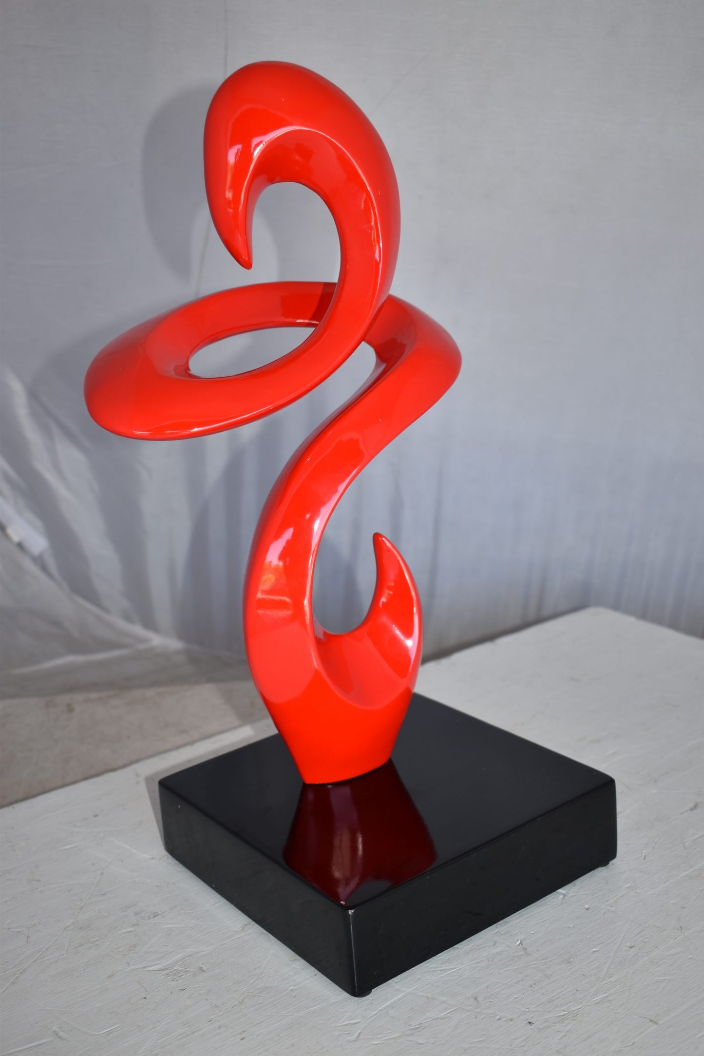 Modern Art Red Abstract Sculpture Made of Resin on A Base Size: 10" x 8" x 19"H