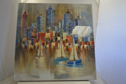 City - Painting on Canvas by Aron Z. -  Size: 39"L x 39"W