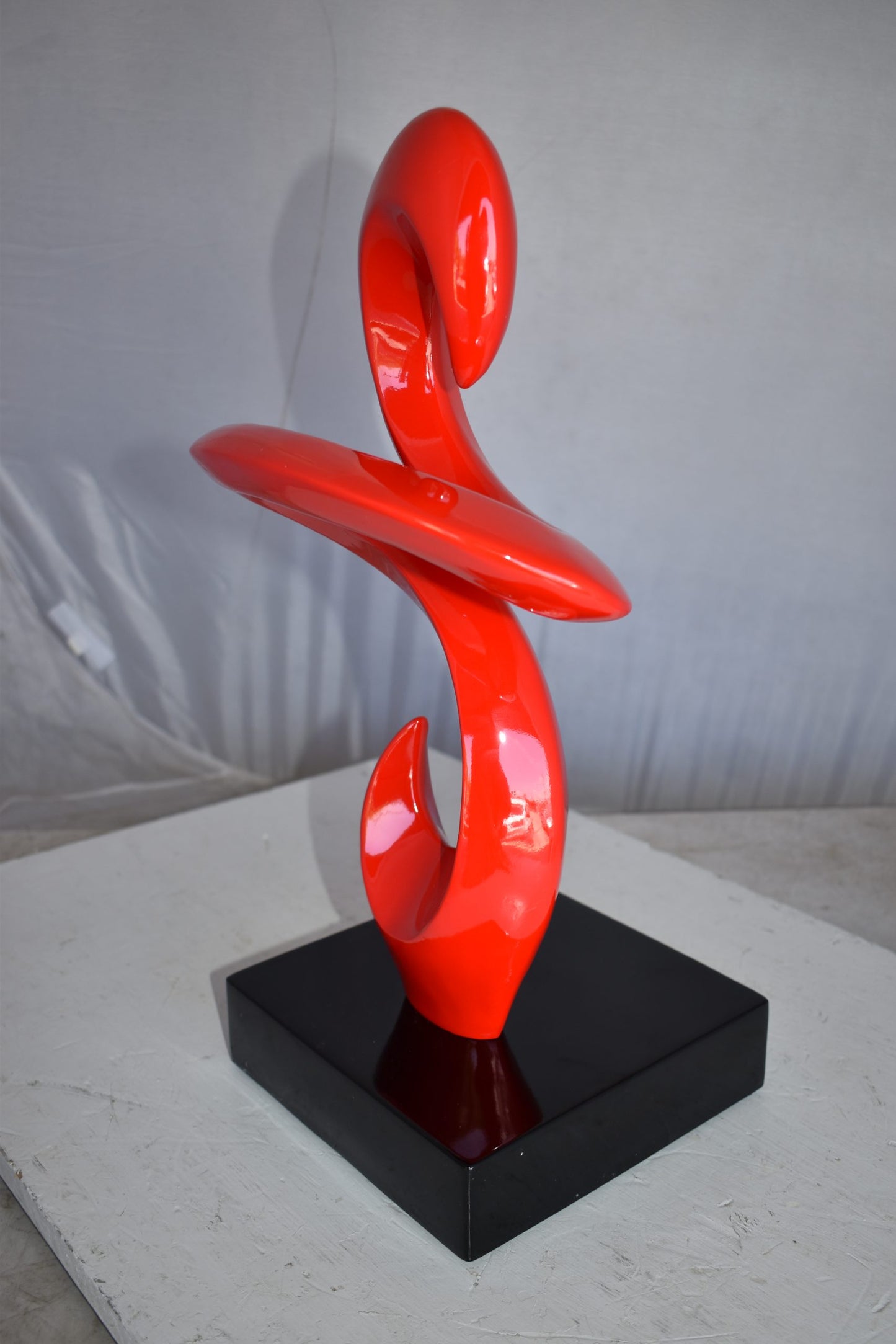 Modern Art Red Abstract Sculpture Made of Resin on A Base Size: 10" x 8" x 19"H