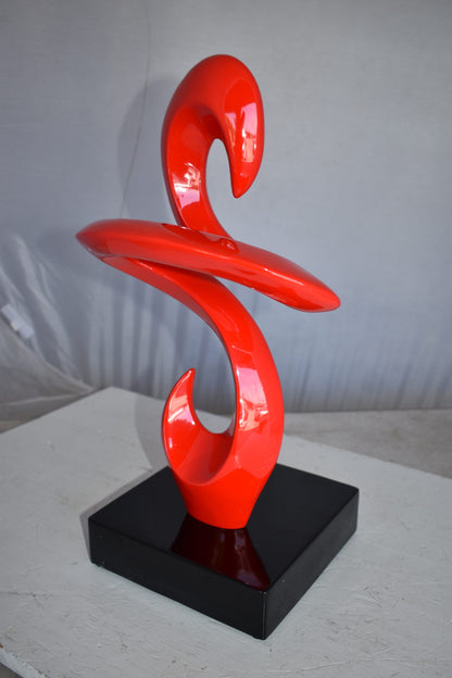 Modern Art Red Abstract Sculpture Made of Resin on A Base Size: 10" x 8" x 19"H
