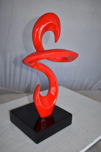 Modern Art Red Abstract Sculpture Made of Resin on A Base Size: 10" x 8" x 19"H