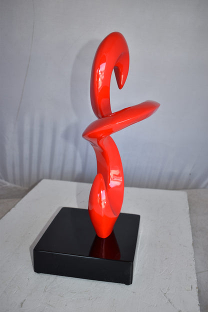 Modern Art Red Abstract Sculpture Made of Resin on A Base Size: 10" x 8" x 19"H