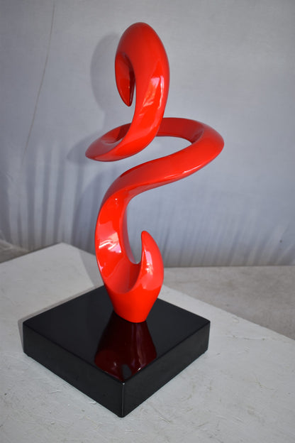 Modern Art Red Abstract Sculpture Made of Resin on A Base Size: 10" x 8" x 19"H