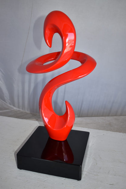 Modern Art Red Abstract Sculpture Made of Resin on A Base Size: 10" x 8" x 19"H