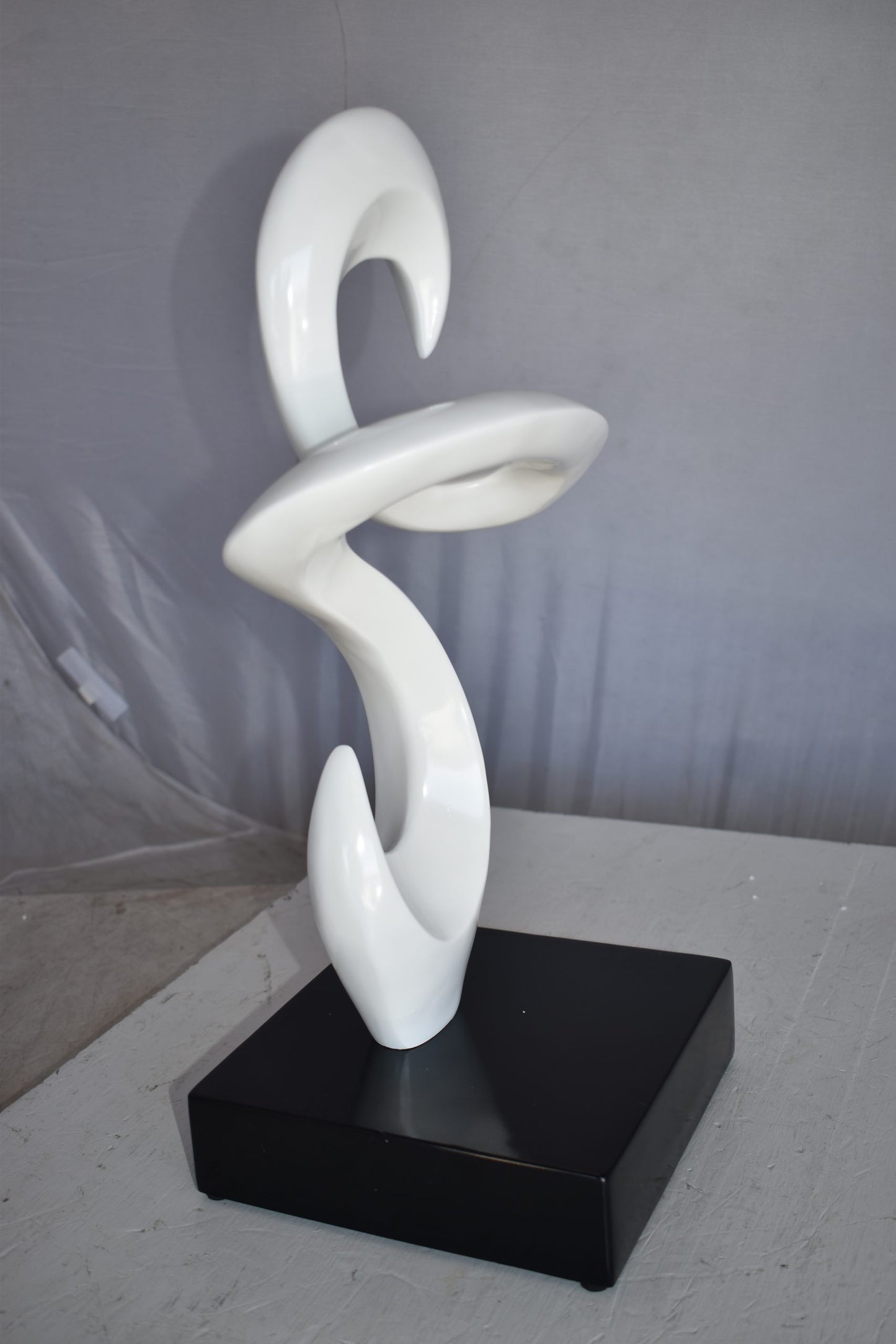 Modern Art White Abstract Sculpture Made of Resin on A Base 10" x 8" x 19"H