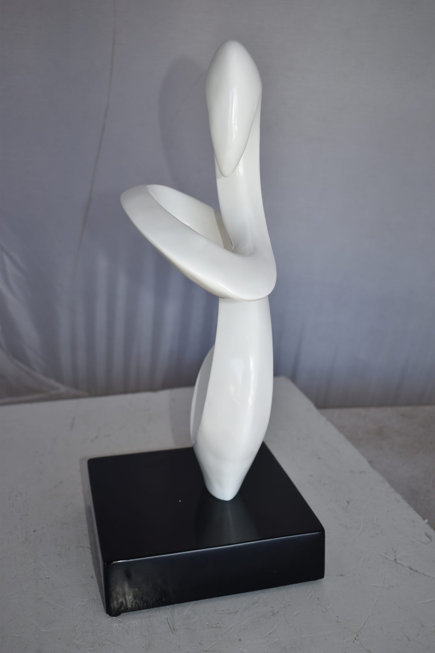 Modern Art White Abstract Sculpture Made of Resin on A Base 10" x 8" x 19"H
