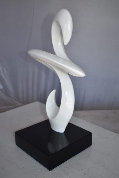 Modern Art White Abstract Sculpture Made of Resin on A Base 10" x 8" x 19"H