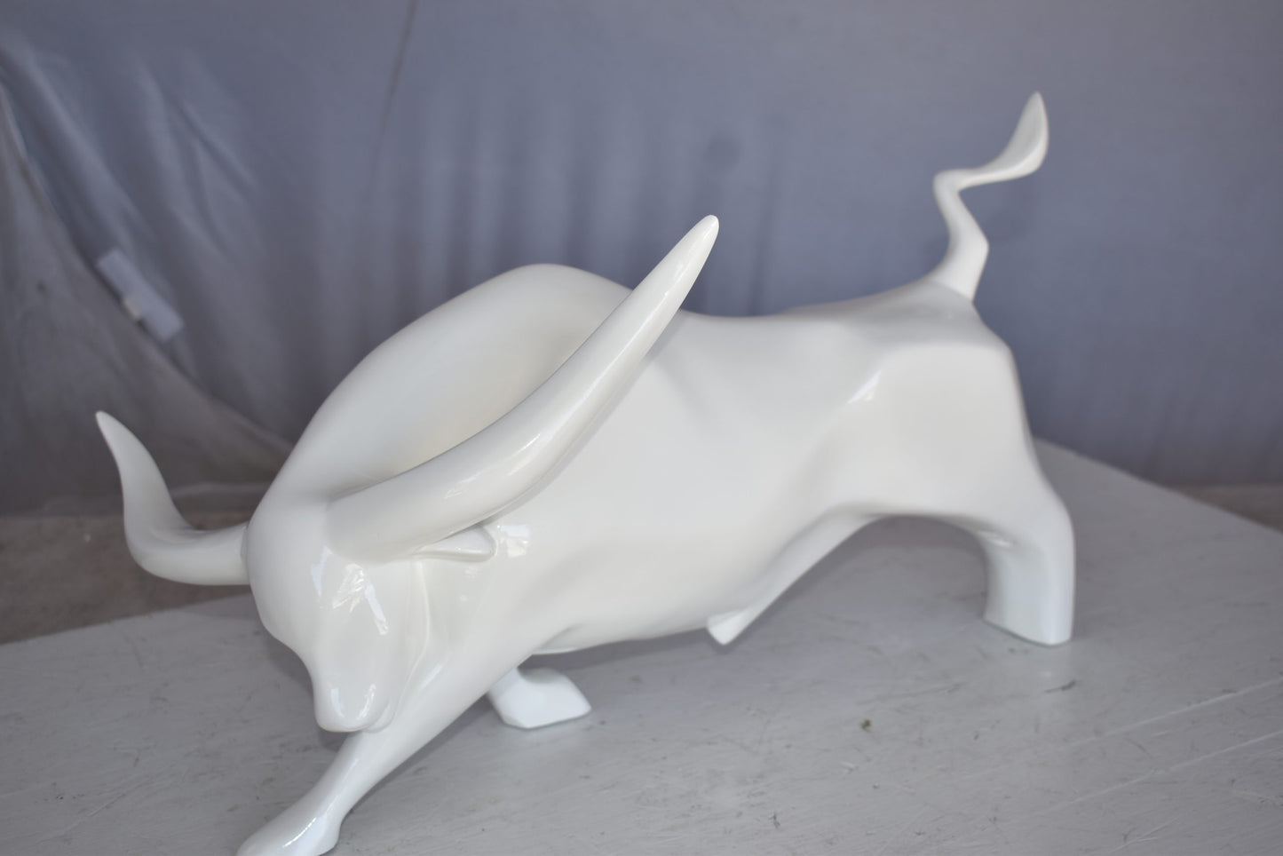 Modern Art of a White Bull Made of Resin Statue Size: 17" x 14" x 10"H