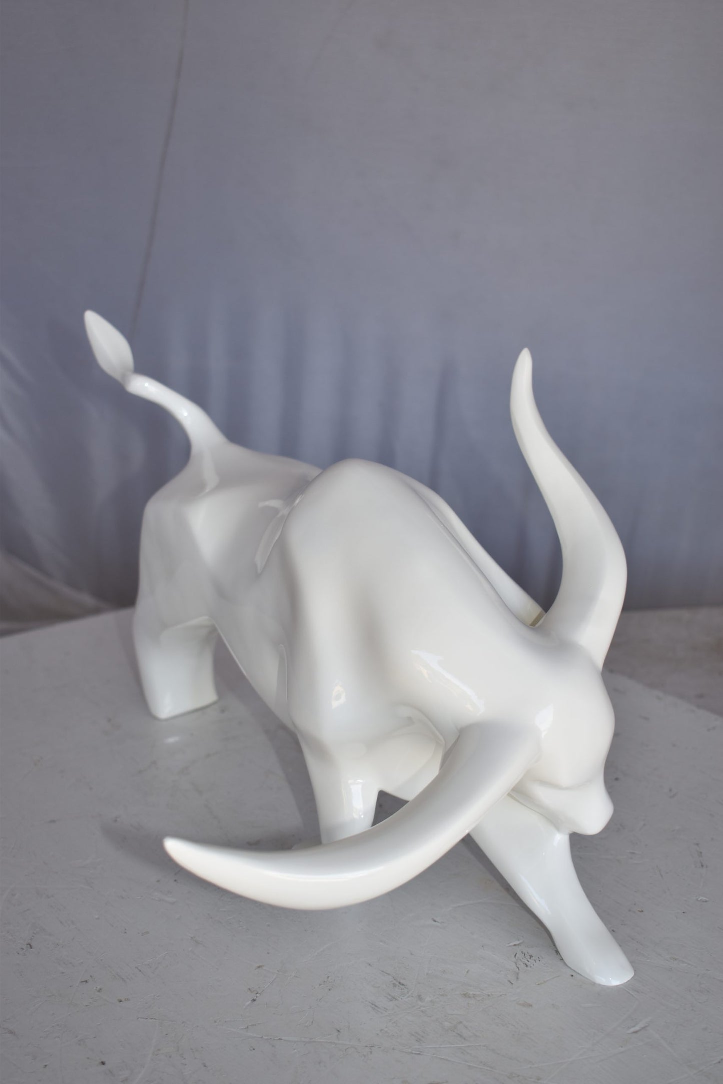 Modern Art of a White Bull Made of Resin Statue Size: 17" x 14" x 10"H