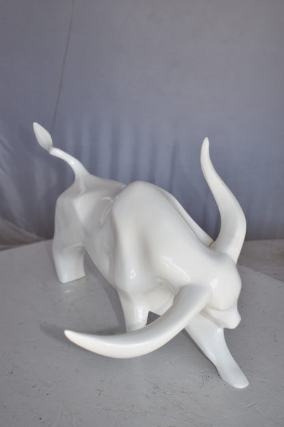 Modern Art of a White Bull Made of Resin Statue Size: 17" x 14" x 10"H