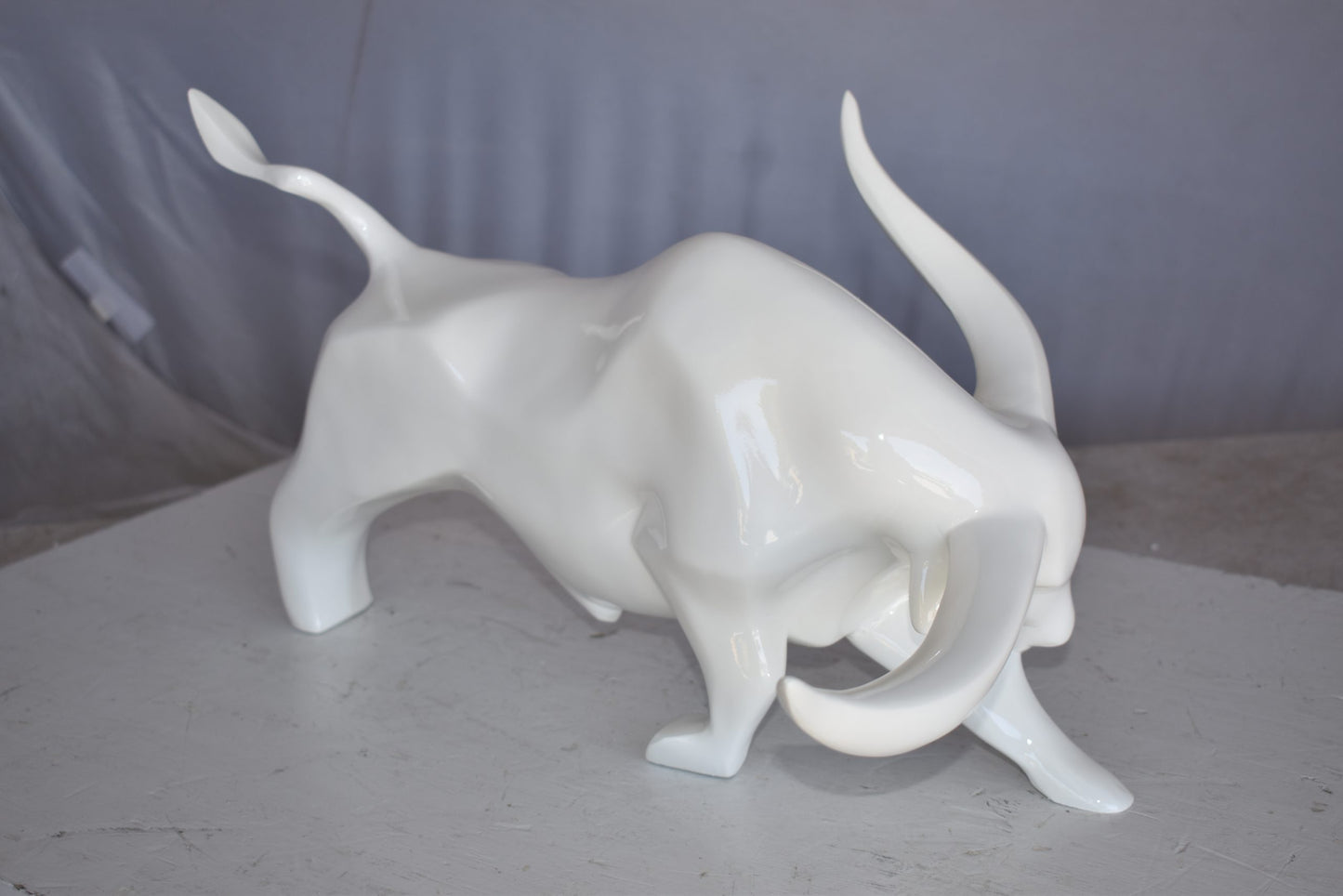Modern Art of a White Bull Made of Resin Statue Size: 17" x 14" x 10"H