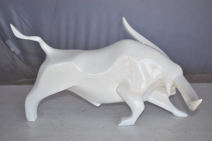 Modern Art of a White Bull Made of Resin Statue Size: 17" x 14" x 10"H